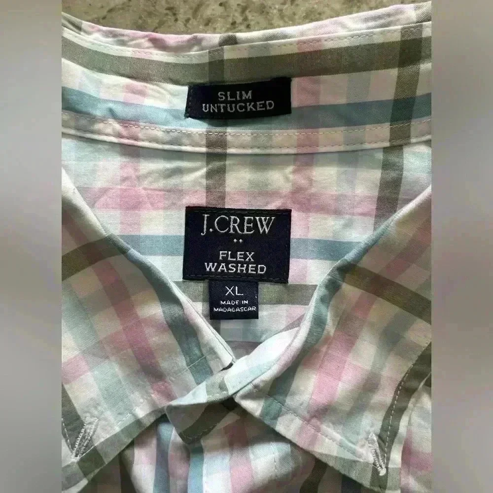 J. Crew Mens Dark Patina Roadmap Gin Pastel Slim Flex Untucked Button-Down Shirt